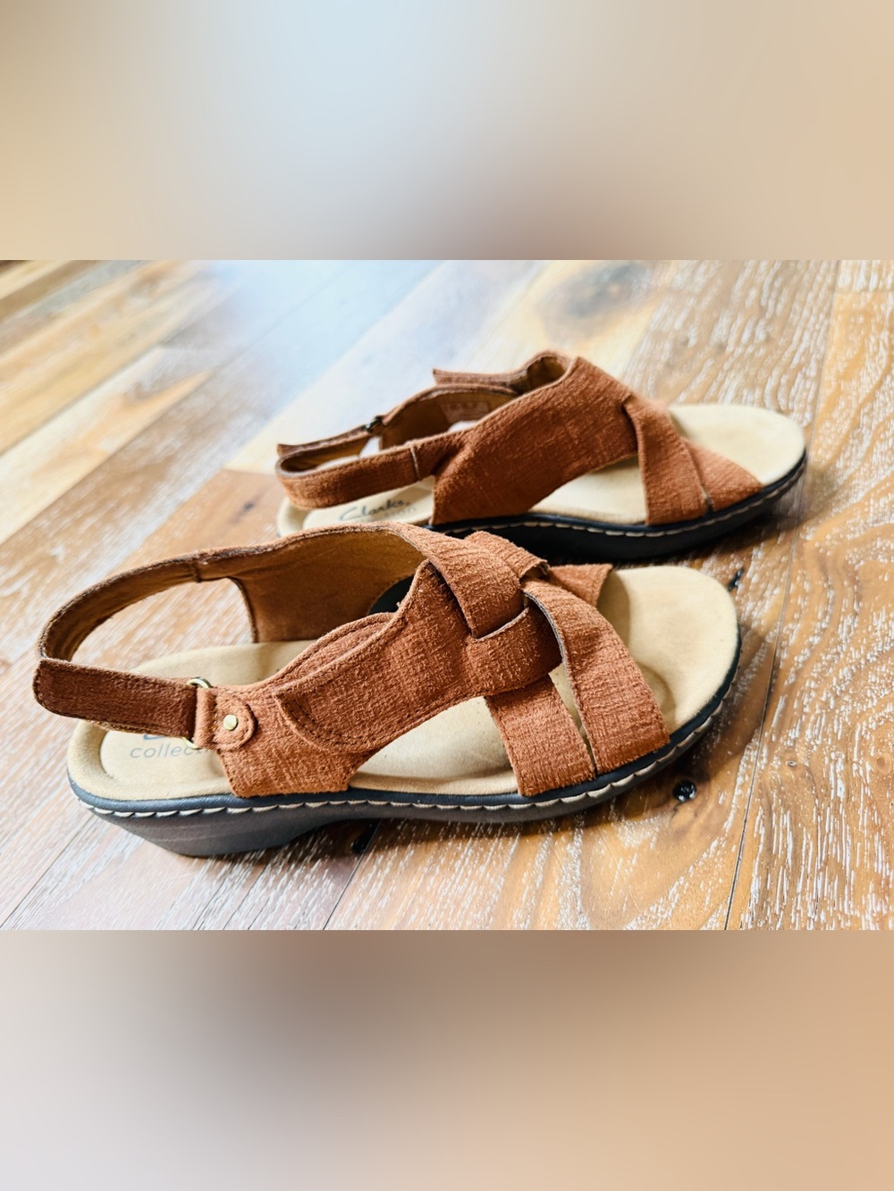 Clarks Collection Merliah Cove Brown Strappy Slingback Wedge Sandals / Size 7.5M